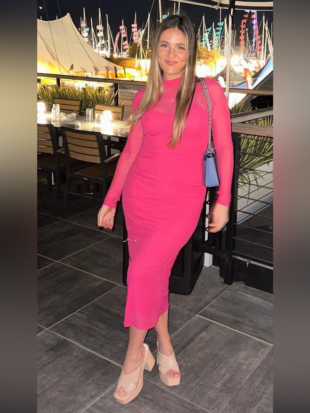 Abbeline Long Sleeve Turtleneck Bodycon Dress - Bright Pink